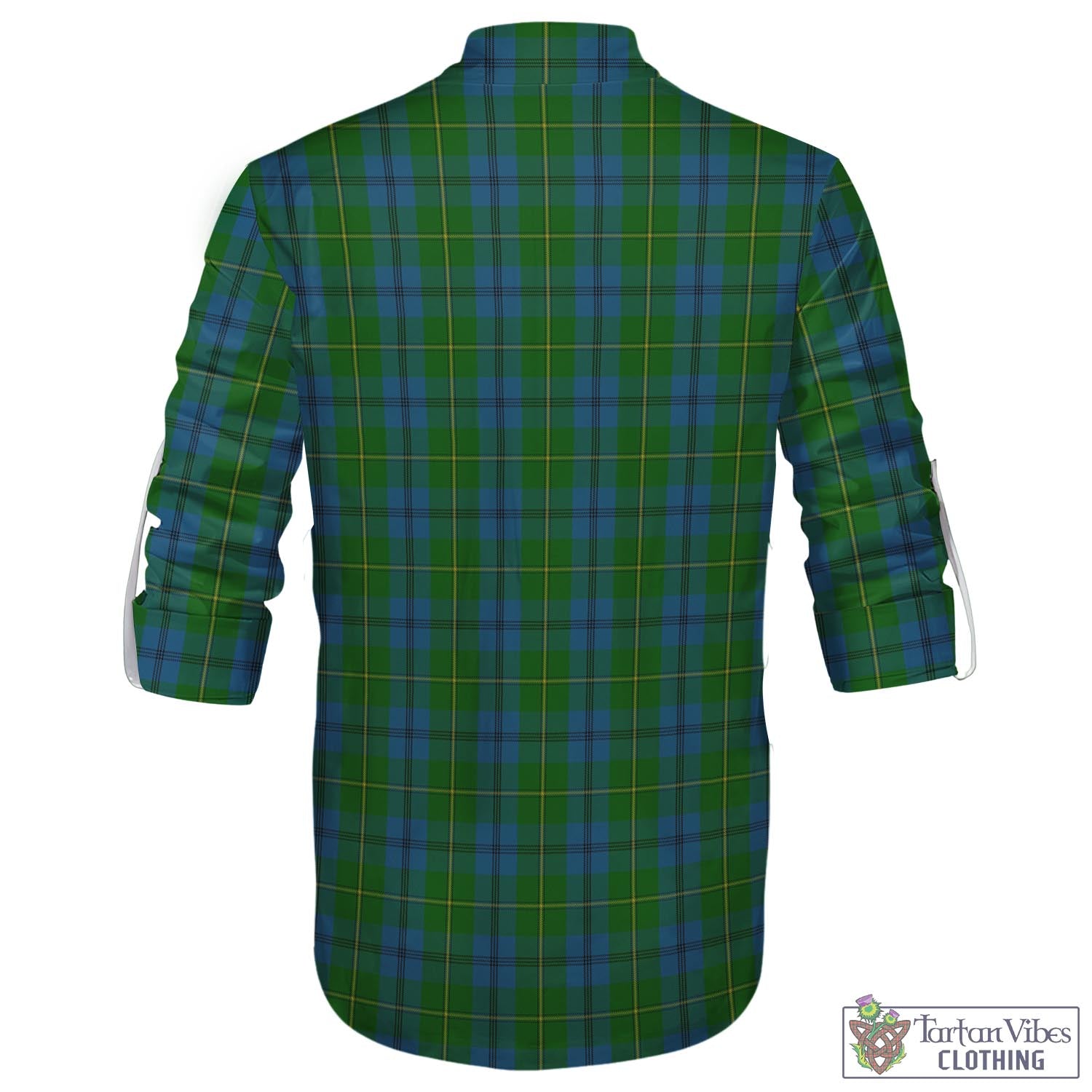 Tartan Vibes Clothing Johnstone-Johnston Tartan Men's Scottish Traditional Jacobite Ghillie Kilt Shirt with Family Crest
