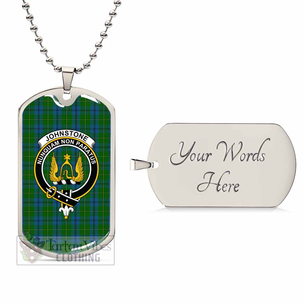 Tartan Vibes Clothing Johnstone (Johnston) Tartan Dog Tag Necklace with Family Crest