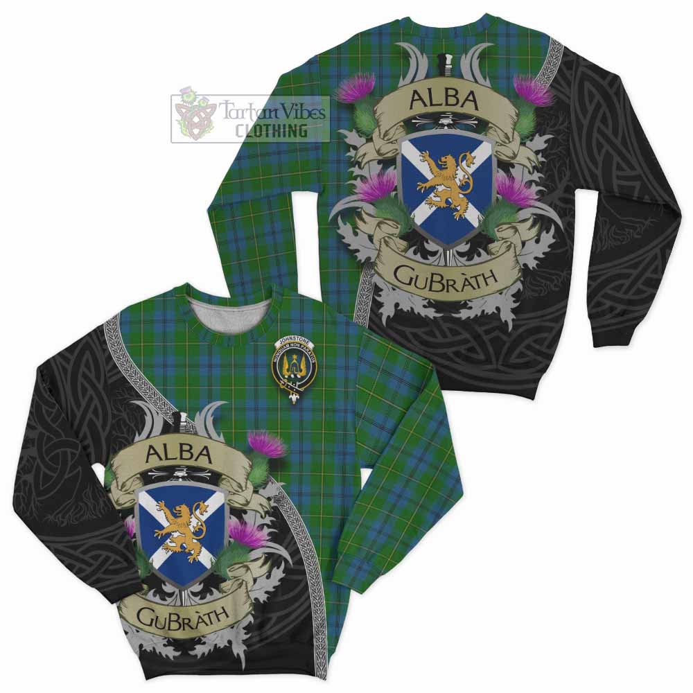 Tartan Vibes Clothing Johnstone (Johnston) Tartan Family Crest Sweatshirt Lion Rampant Royal Thistle Shield Celtic Inspired