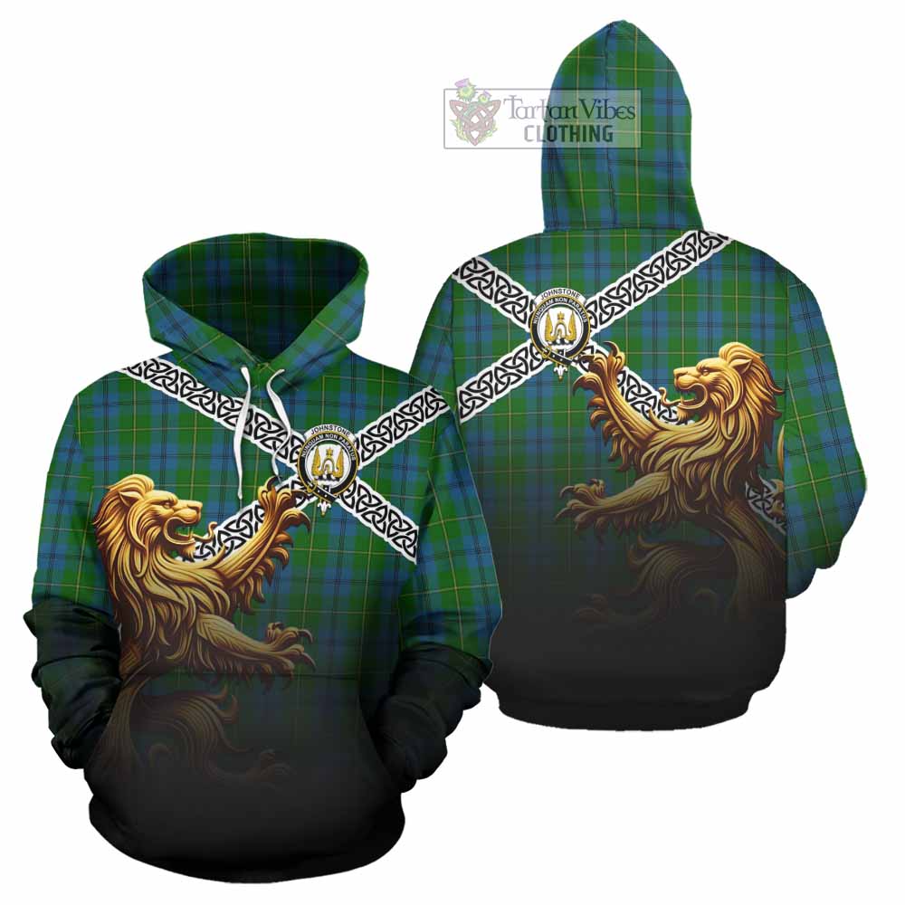 Tartan Vibes Clothing Johnstone (Johnston) Crest Tartan Hoodie with Golden Lion Emblem Celtic Style