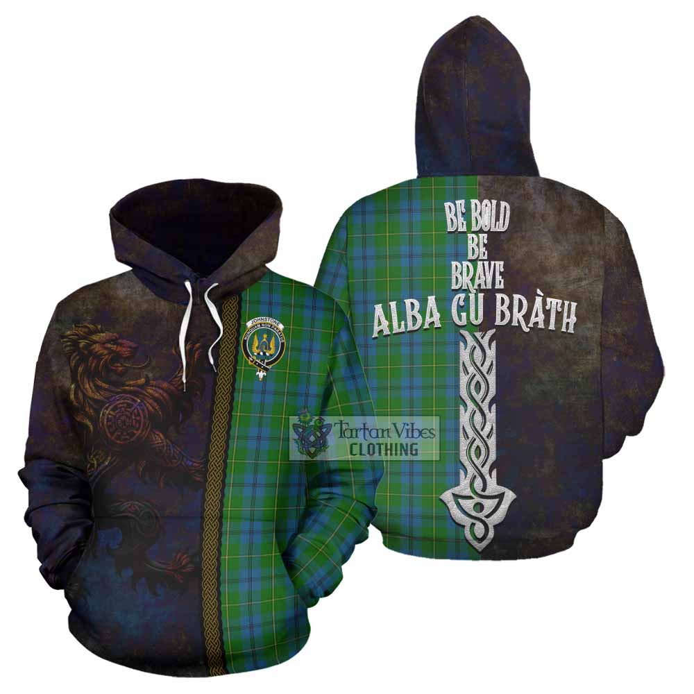 Tartan Vibes Clothing Johnstone (Johnston) Tartan Family Crest Hoodie Alba Gu Brath Be Brave Lion Ancient Style