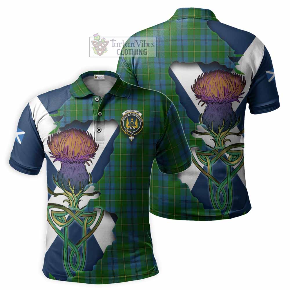 Tartan Vibes Clothing Johnstone (Johnston) Tartan Family Crest Polo Shirt Scottish Thistle Celtic Inspired