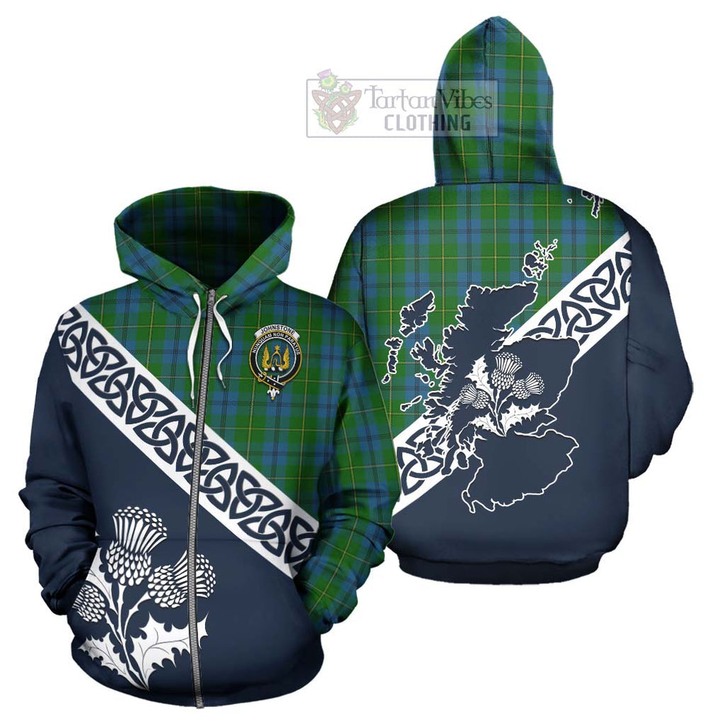 Tartan Vibes Clothing Johnstone (Johnston) Tartan Hoodie Featuring Thistle and Scotland Map