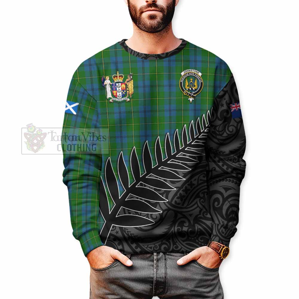 Johnstone (Johnston) Crest Tartan Sweatshirt with New Zealand Silver Fern Half Style - Tartan Vibes Clothing