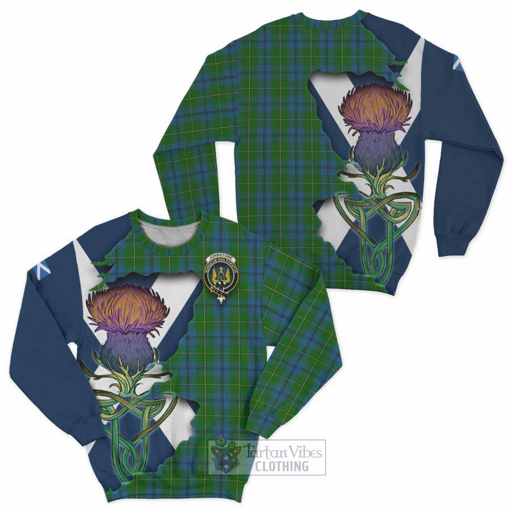 Tartan Vibes Clothing Johnstone (Johnston) Tartan Family Crest Sweatshirt Scottish Thistle Celtic Inspired