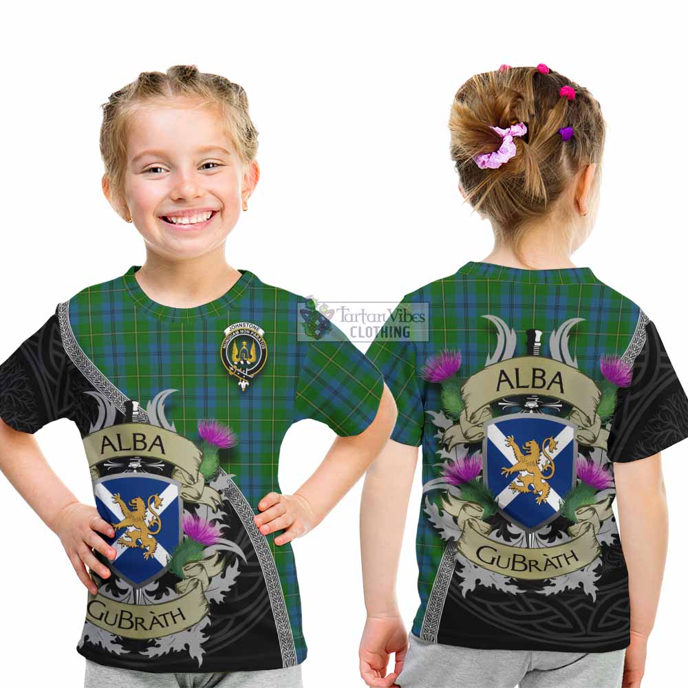 Tartan Vibes Clothing Johnstone (Johnston) Tartan Family Crest Kid T-Shirt Lion Rampant Royal Thistle Shield Celtic Inspired