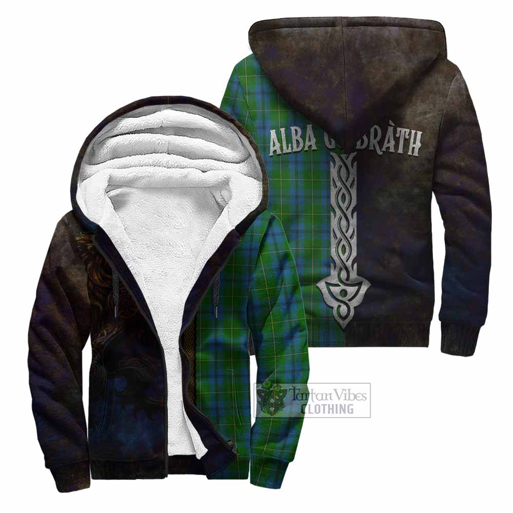 Tartan Vibes Clothing Johnstone (Johnston) Tartan Family Crest Sherpa Hoodie Alba Gu Brath Be Brave Lion Ancient Style
