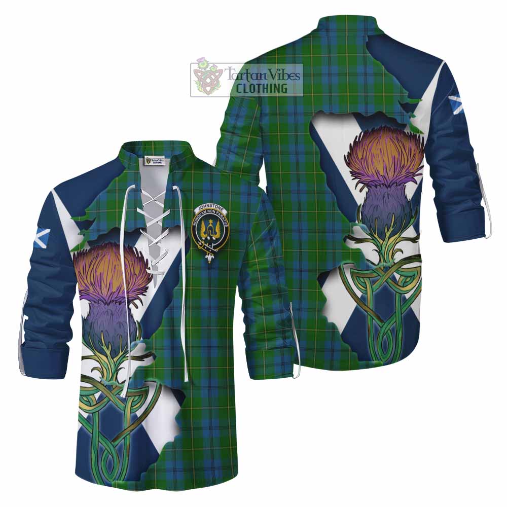 Tartan Vibes Clothing Johnstone (Johnston) Tartan Family Crest Ghillie Kilt Shirt Scottish Thistle Celtic Inspired