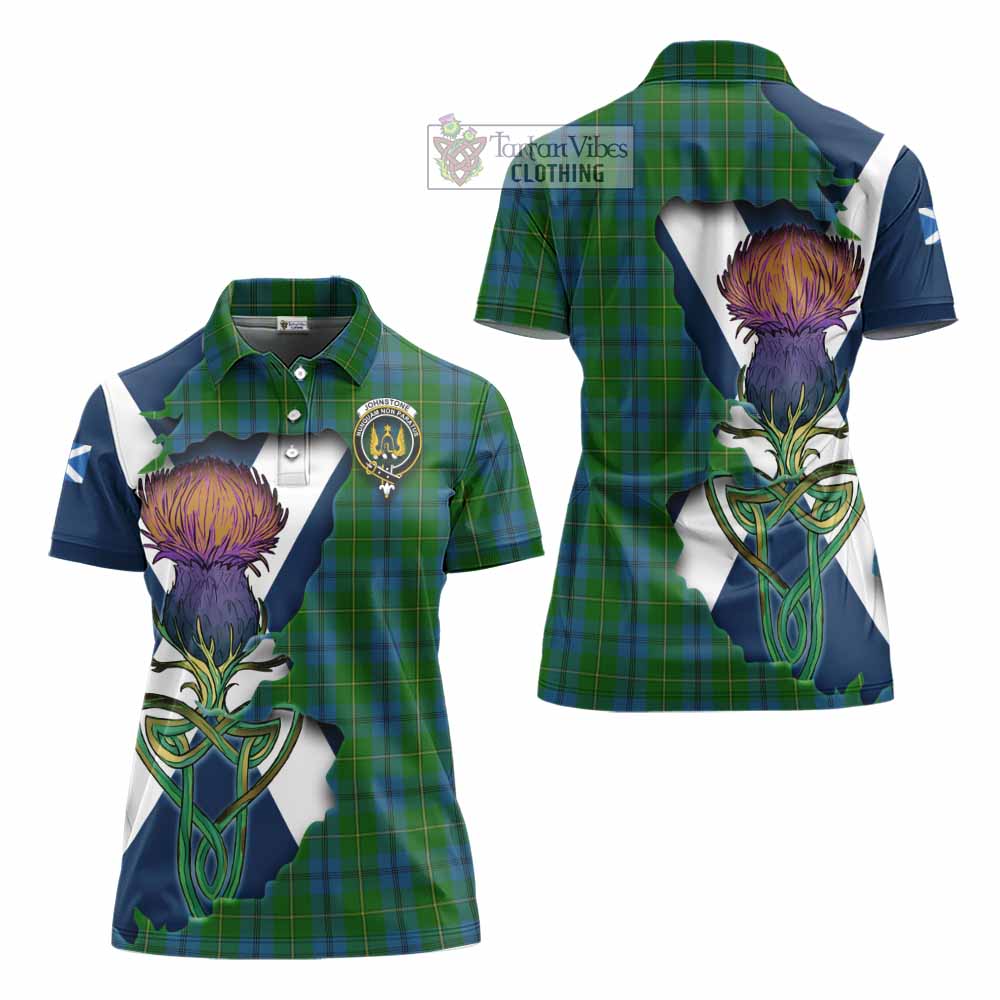 Tartan Vibes Clothing Johnstone (Johnston) Tartan Family Crest Women's Polo Shirt Scottish Thistle Celtic Inspired