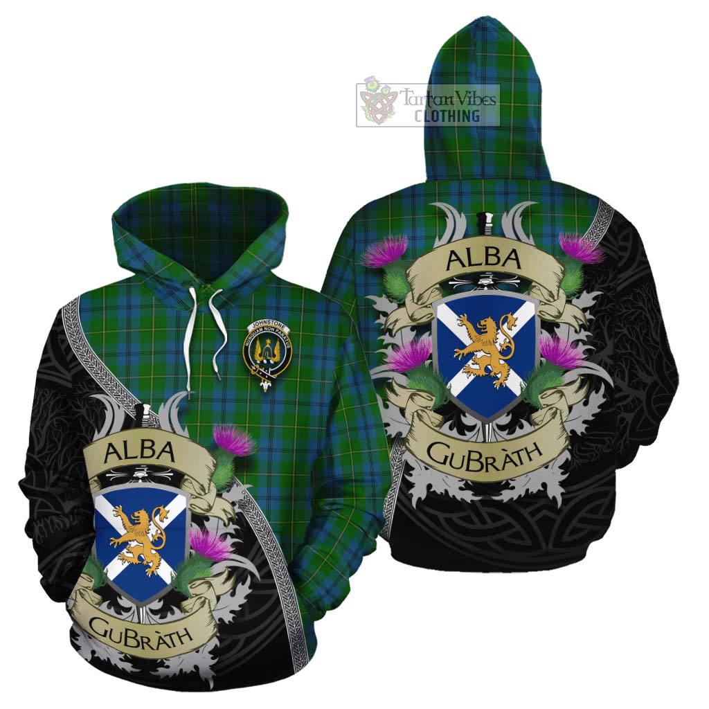 Tartan Vibes Clothing Johnstone (Johnston) Tartan Family Crest Cotton Hoodie Lion Rampant Royal Thistle Shield Celtic Inspired