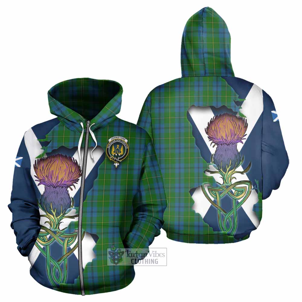 Tartan Vibes Clothing Johnstone (Johnston) Tartan Family Crest Hoodie Scottish Thistle Celtic Inspired