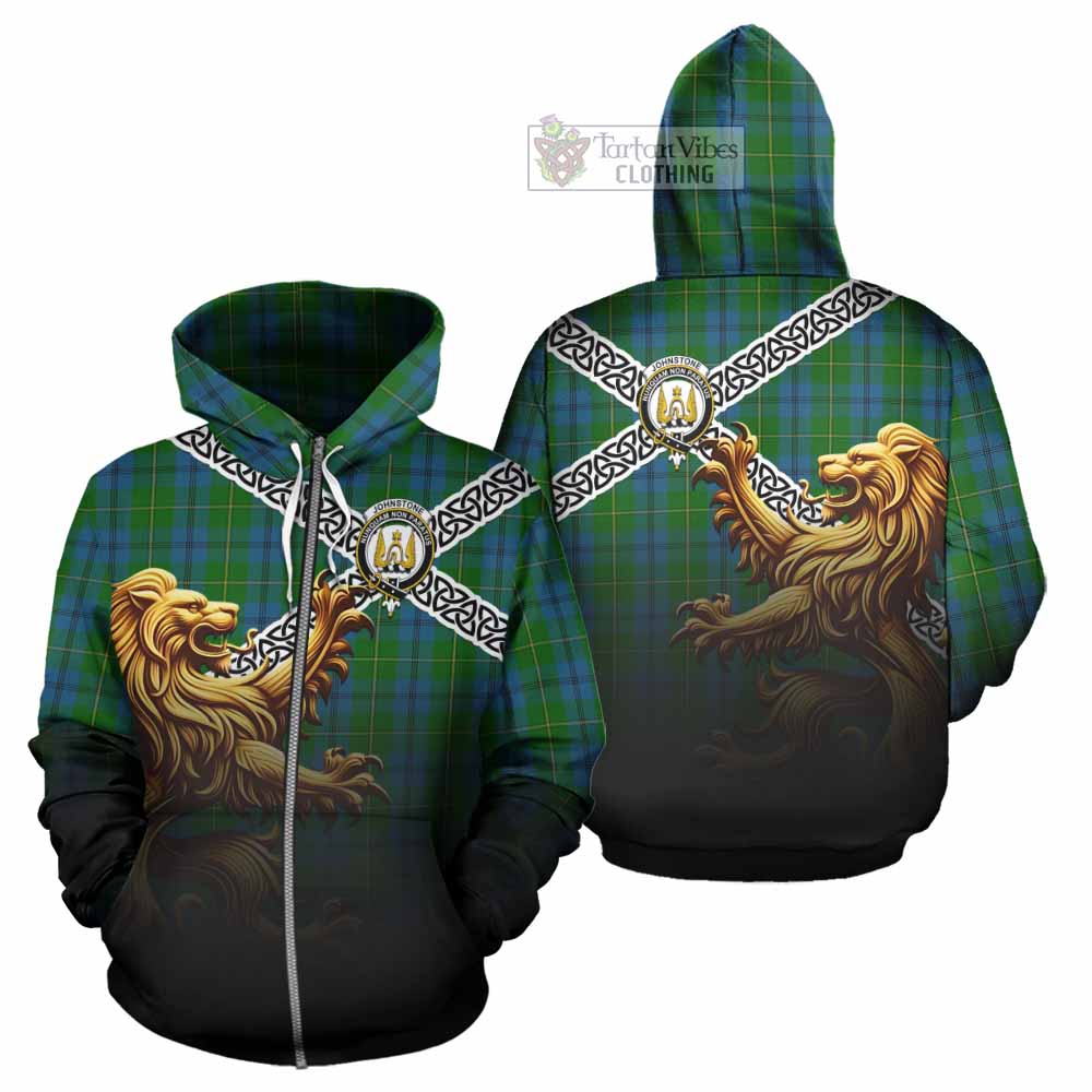 Tartan Vibes Clothing Johnstone (Johnston) Crest Tartan Hoodie with Golden Lion Emblem Celtic Style