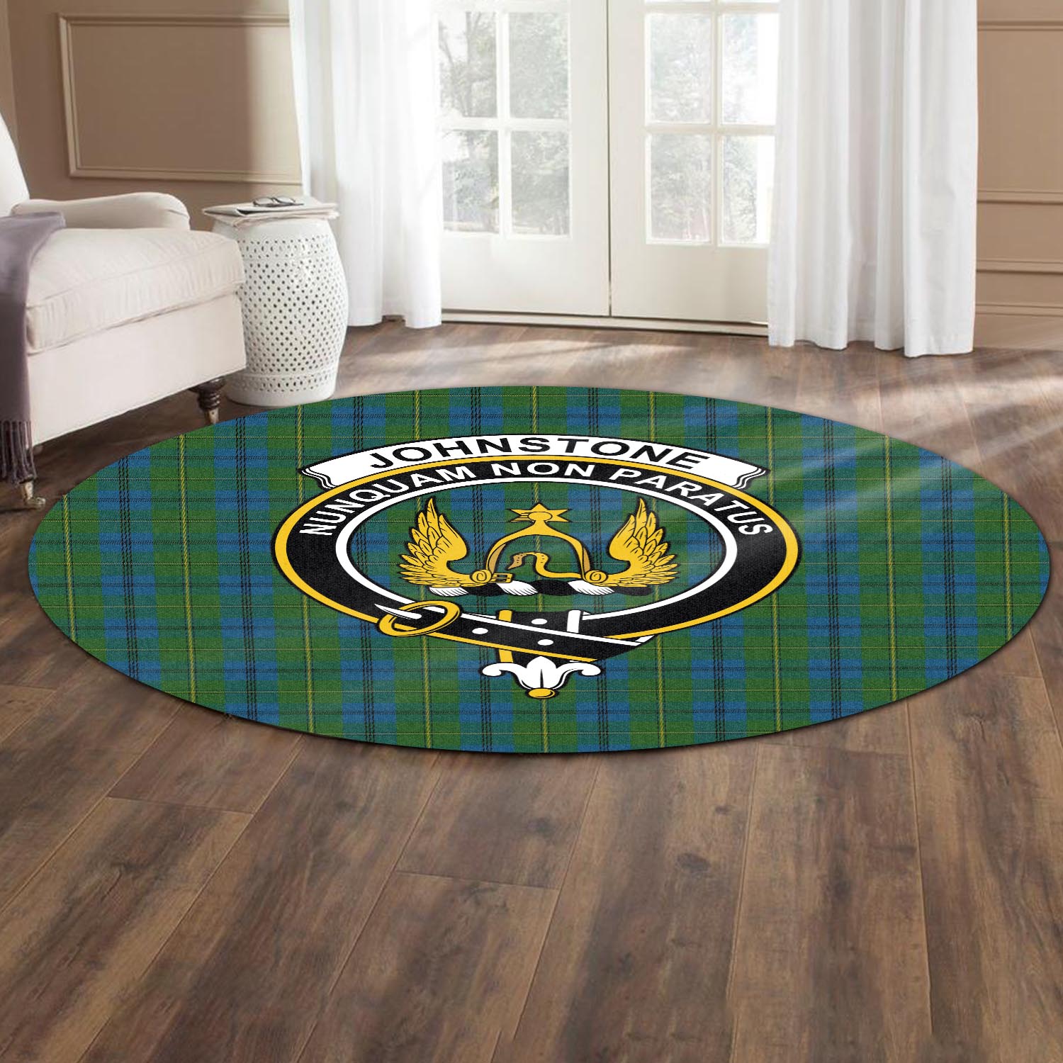 johnstone-johnston-tartan-round-rug-with-family-crest
