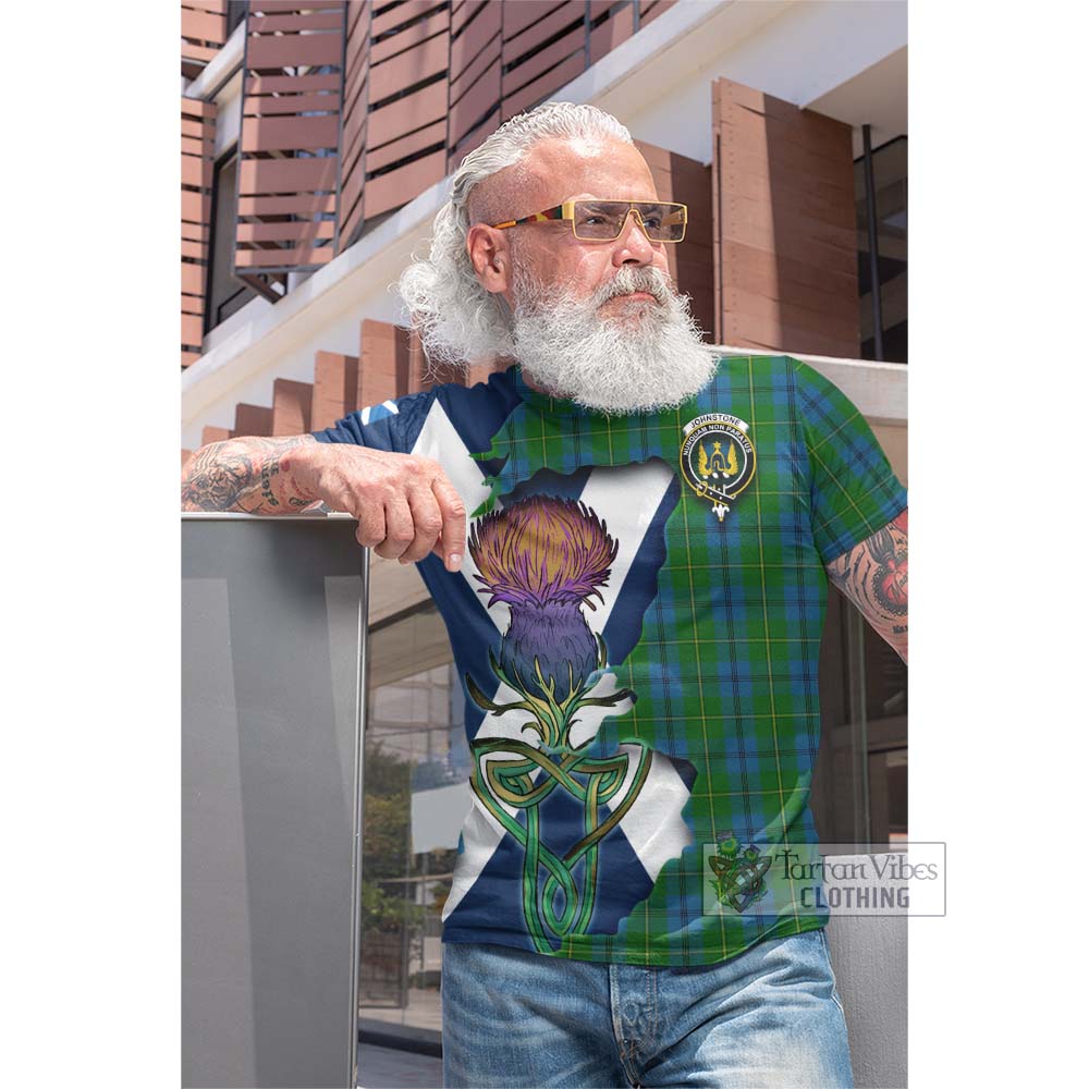 Tartan Vibes Clothing Johnstone (Johnston) Tartan Family Crest Cotton T-shirt Scottish Thistle Celtic Inspired