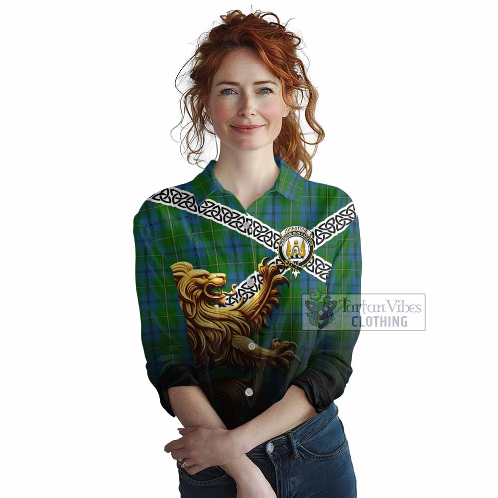 Johnstone (Johnston) Crest Tartan Women's Casual Shirt with Golden Lion Emblem Celtic Style - Tartan Vibes Clothing