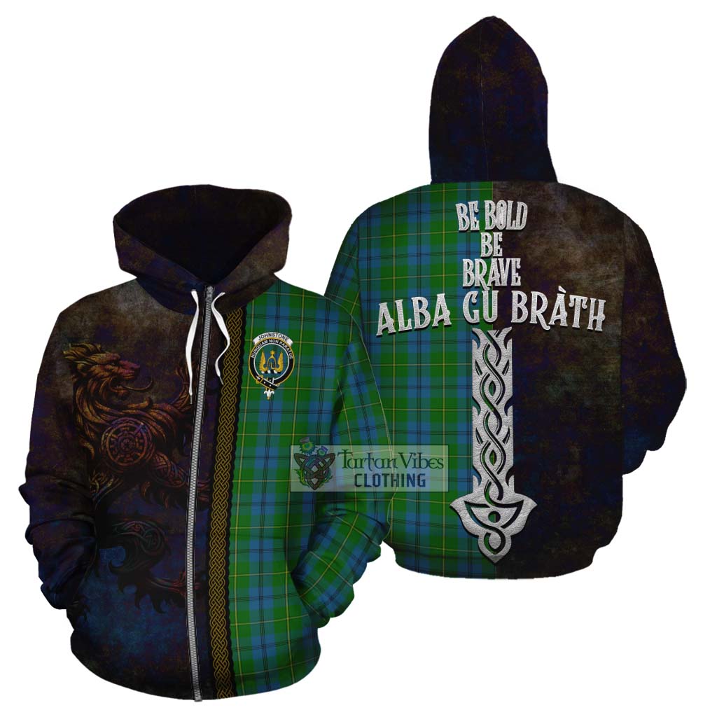 Tartan Vibes Clothing Johnstone (Johnston) Tartan Family Crest Cotton Hoodie Alba Gu Brath Be Brave Lion Ancient Style