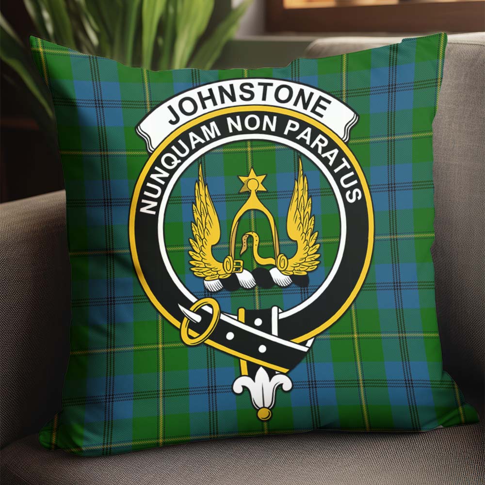 Johnstone-Johnston Tartan Pillow Cover with Family Crest - Tartanvibesclothing