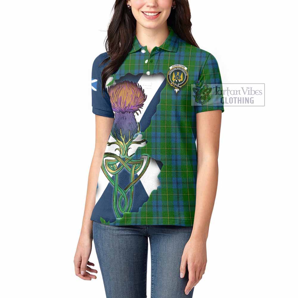 Tartan Vibes Clothing Johnstone (Johnston) Tartan Family Crest Women's Polo Shirt Scottish Thistle Celtic Inspired