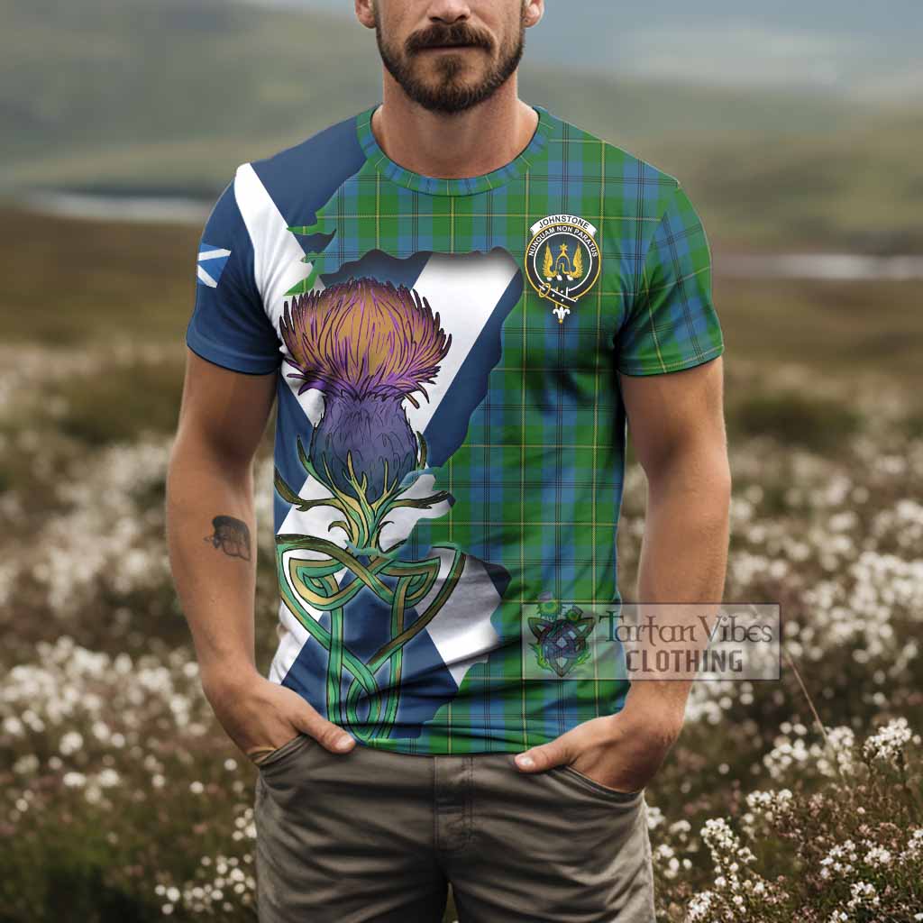 Tartan Vibes Clothing Johnstone (Johnston) Tartan Family Crest T-Shirt Scottish Thistle Celtic Inspired