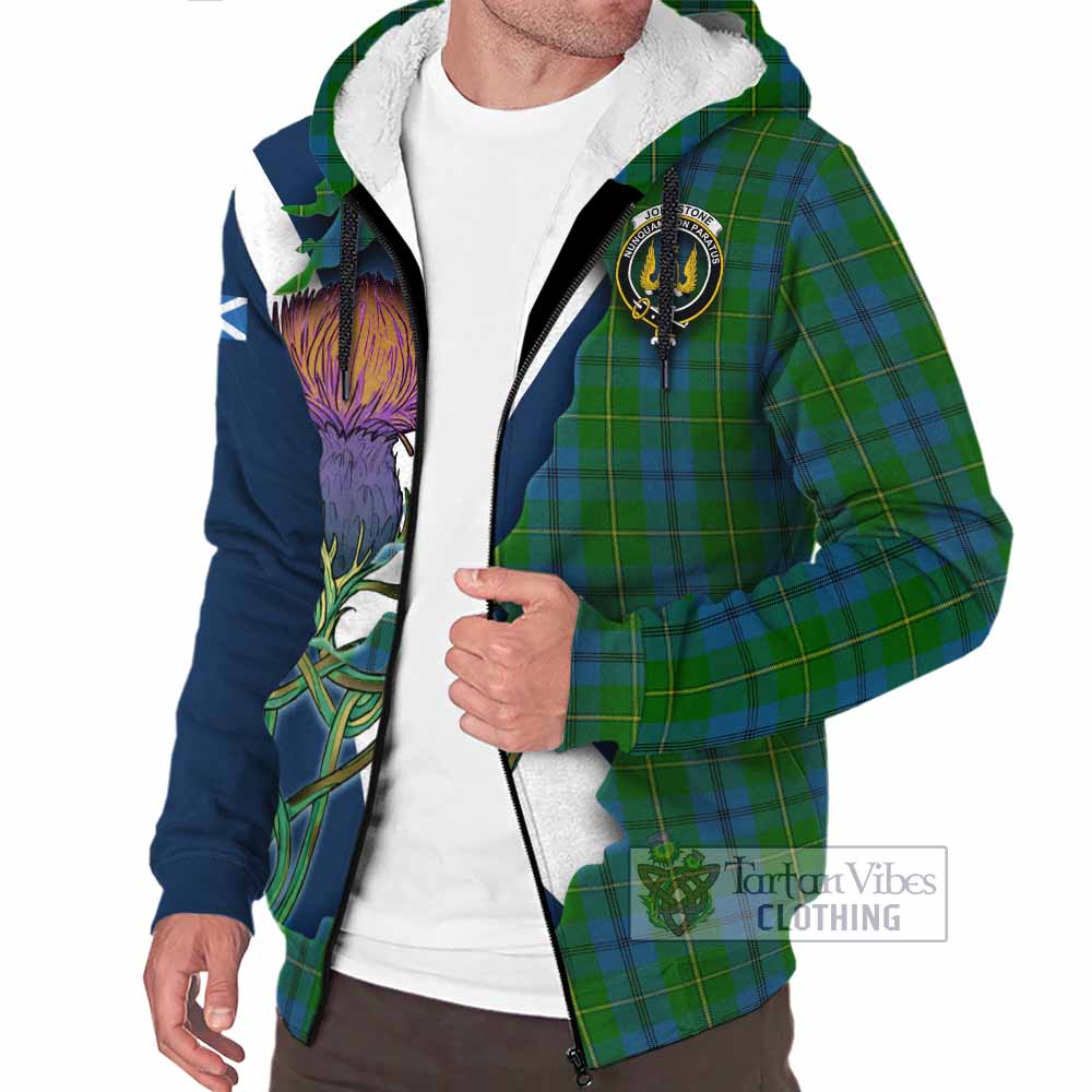 Tartan Vibes Clothing Johnstone (Johnston) Tartan Family Crest Sherpa Hoodie Scottish Thistle Celtic Inspired