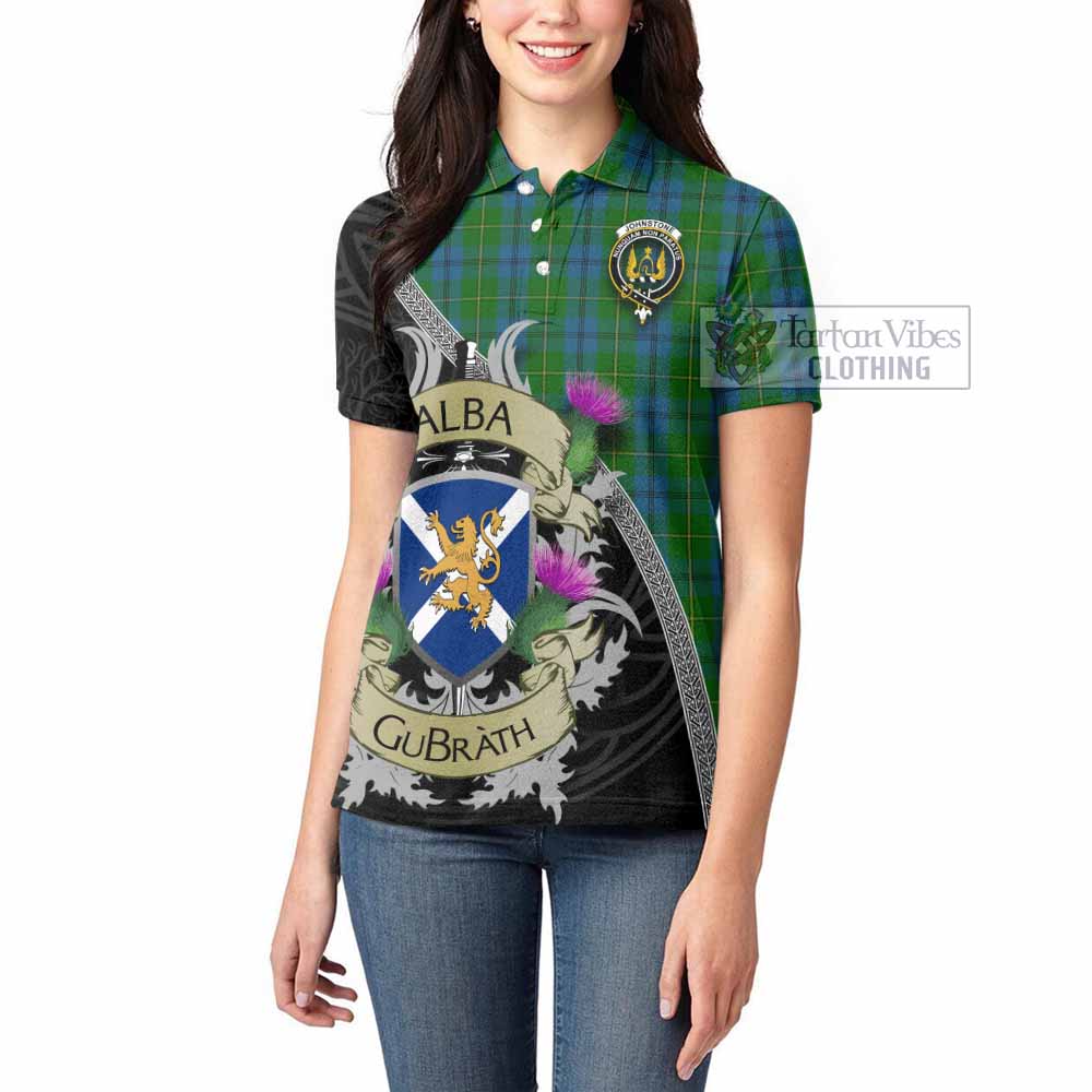 Tartan Vibes Clothing Johnstone (Johnston) Tartan Family Crest Women's Polo Shirt Lion Rampant Royal Thistle Shield Celtic Inspired