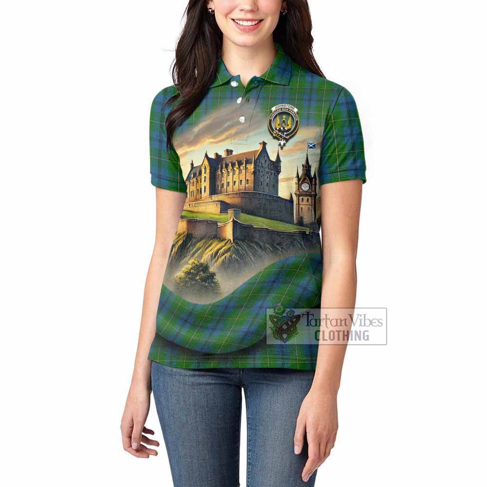 Tartan Vibes Clothing Johnstone (Johnston) Tartan Family Crest Women's Polo Shirt with Scottish Ancient Castle Stype