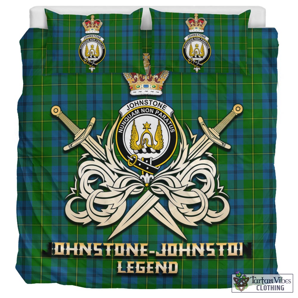 Tartan Vibes Clothing Johnstone-Johnston Tartan Bedding Set with Clan Crest and the Golden Sword of Courageous Legacy