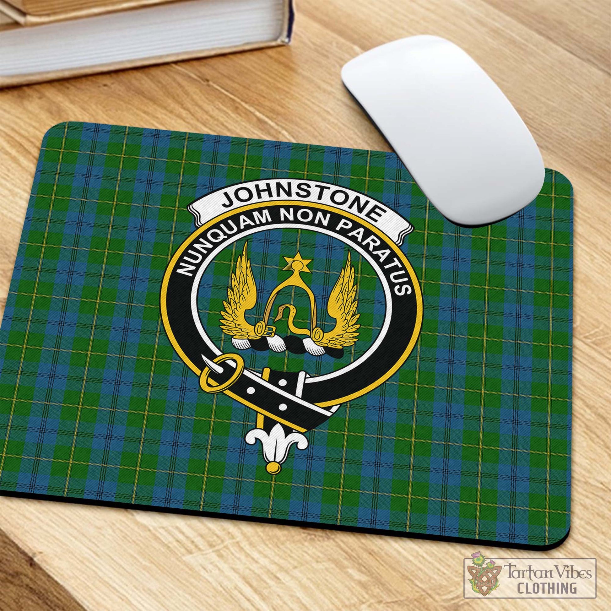 Tartan Vibes Clothing Johnstone-Johnston Tartan Mouse Pad with Family Crest
