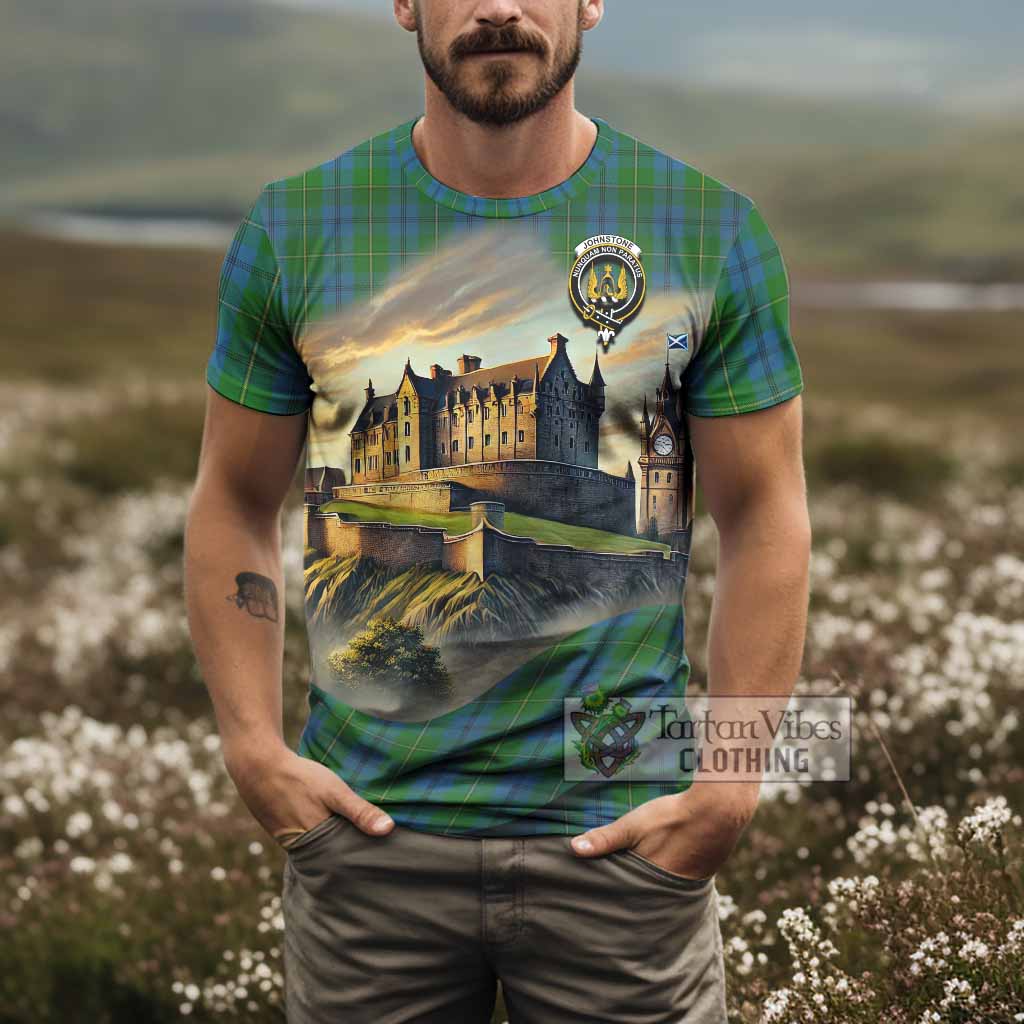 Tartan Vibes Clothing Johnstone (Johnston) Tartan Family Crest T-Shirt with Scottish Ancient Castle Stype