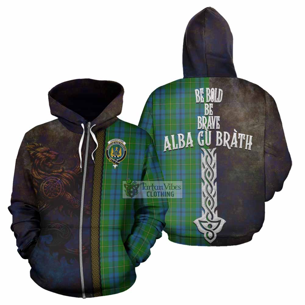 Tartan Vibes Clothing Johnstone (Johnston) Tartan Family Crest Hoodie Alba Gu Brath Be Brave Lion Ancient Style