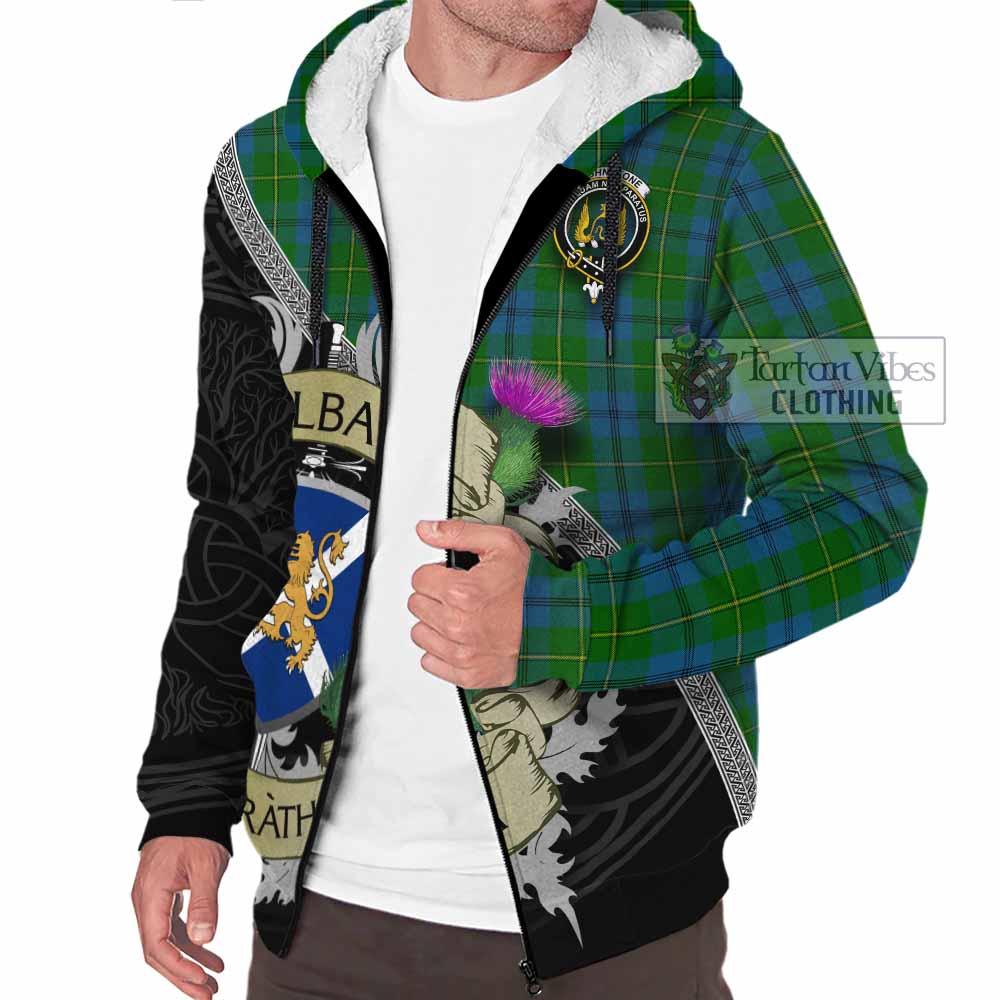Tartan Vibes Clothing Johnstone (Johnston) Tartan Family Crest Sherpa Hoodie Lion Rampant Royal Thistle Shield Celtic Inspired