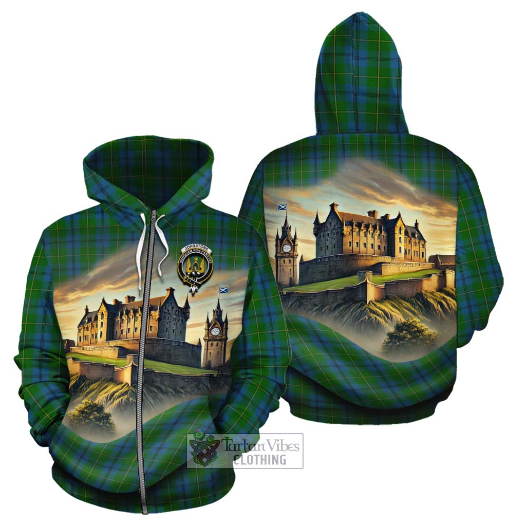 Tartan Vibes Clothing Johnstone (Johnston) Tartan Family Crest Cotton Hoodie with Scottish Ancient Castle Style