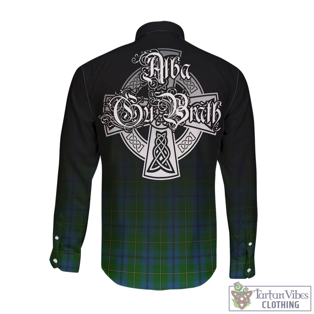 Tartan Vibes Clothing Johnstone-Johnston Tartan Long Sleeve Button Up Featuring Alba Gu Brath Family Crest Celtic Inspired