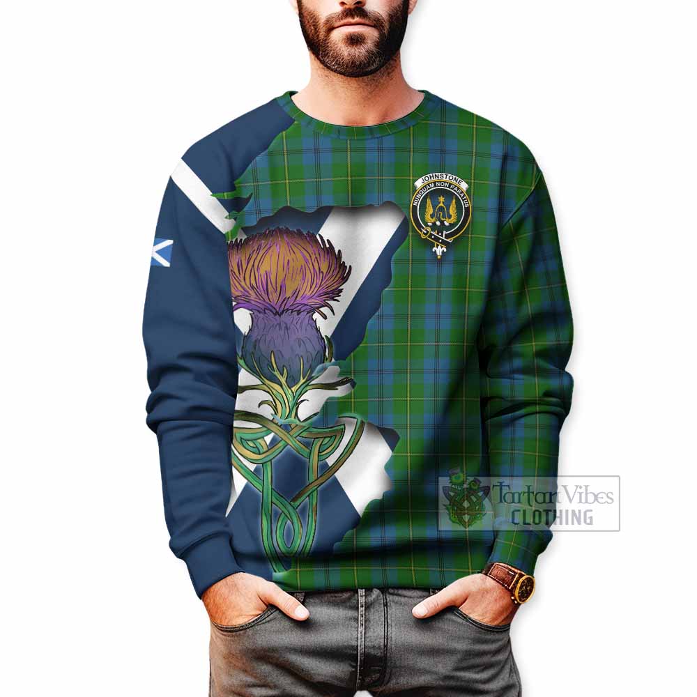 Tartan Vibes Clothing Johnstone (Johnston) Tartan Family Crest Sweatshirt Scottish Thistle Celtic Inspired