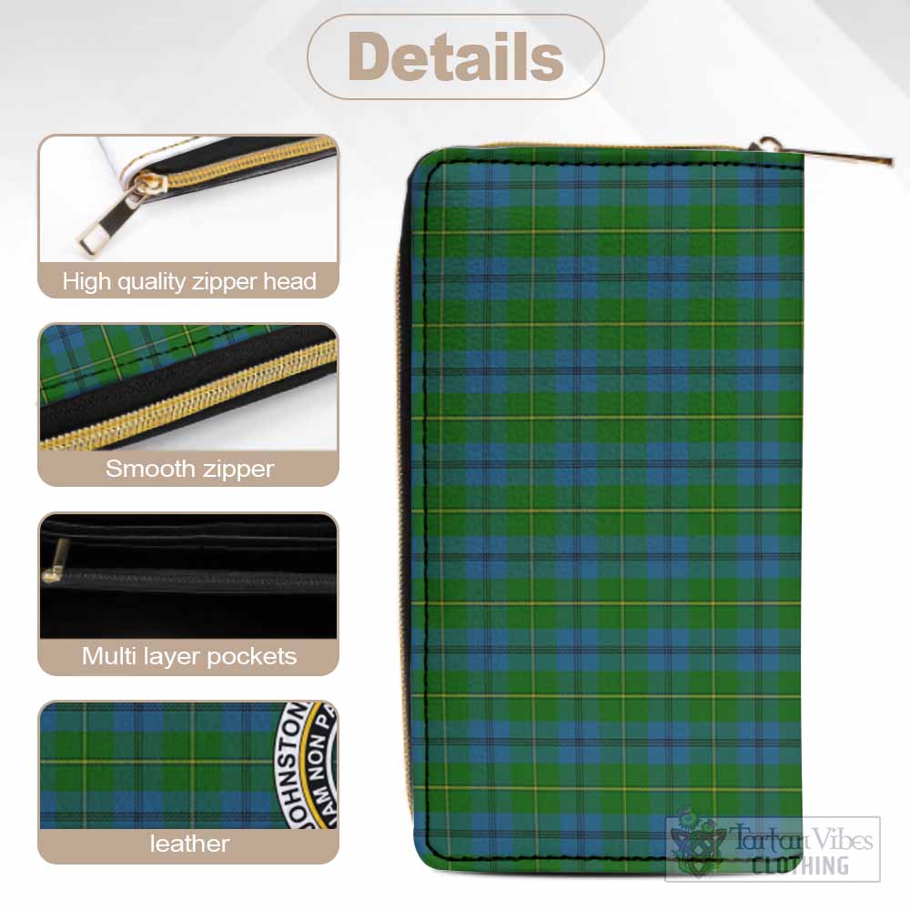 Tartan Vibes Clothing Johnstone (Johnston) Tartan Women's Leather Wallet with Family Crest
