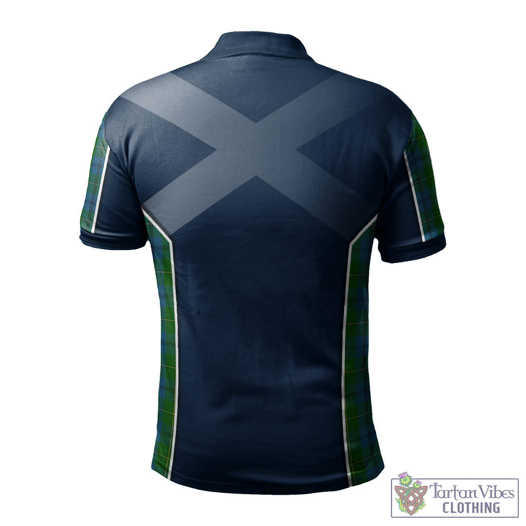Tartan Vibes Clothing Johnstone-Johnston Tartan Men's Polo Shirt with Family Crest and Scottish Thistle Vibes Sport Style