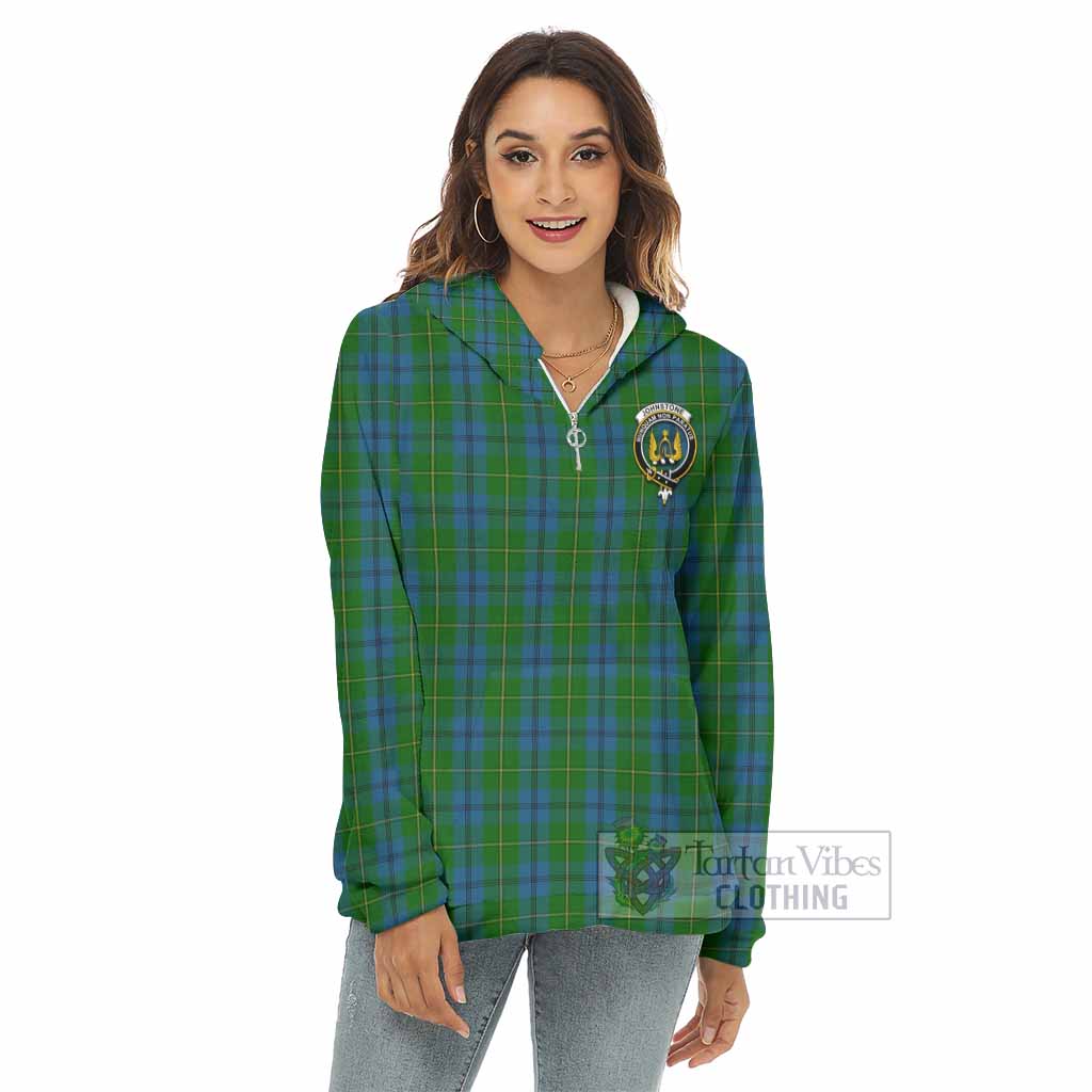 Tartan Vibes Clothing Johnstone (Johnston) Tartan Crest Women's Borg  Half Zip Fleece Hoodie
