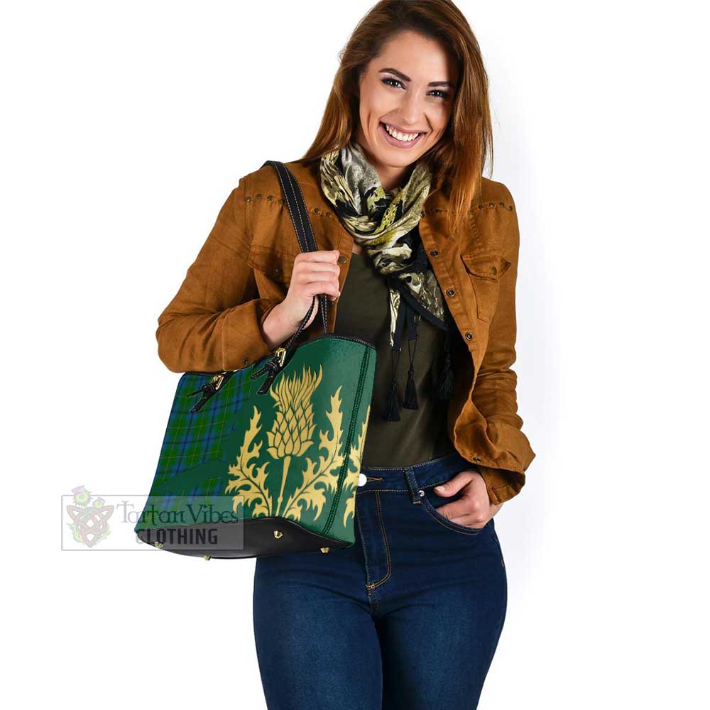 Tartan Vibes Clothing Johnstone (Johnston) Tartan Leather Tote Bag Gold Thistle Style