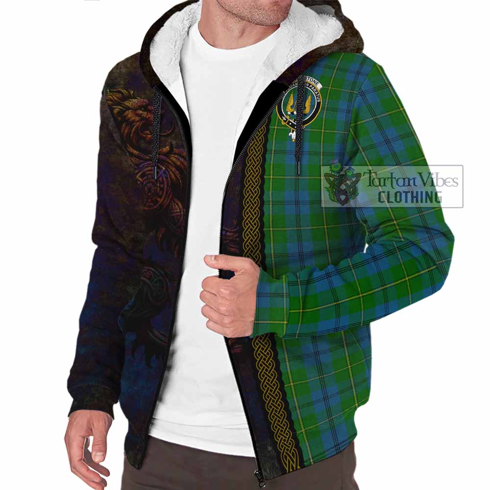 Tartan Vibes Clothing Johnstone (Johnston) Tartan Family Crest Sherpa Hoodie Alba Gu Brath Be Brave Lion Ancient Style