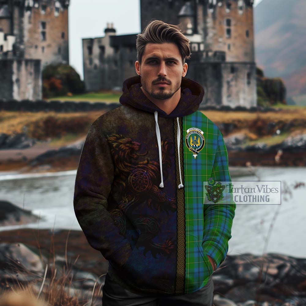 Tartan Vibes Clothing Johnstone (Johnston) Tartan Family Crest Cotton Hoodie Alba Gu Brath Be Brave Lion Ancient Style