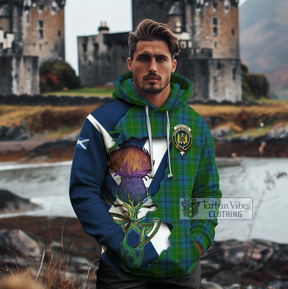 Tartan Vibes Clothing Johnstone (Johnston) Tartan Family Crest Cotton Hoodie Scottish Thistle Celtic Inspired