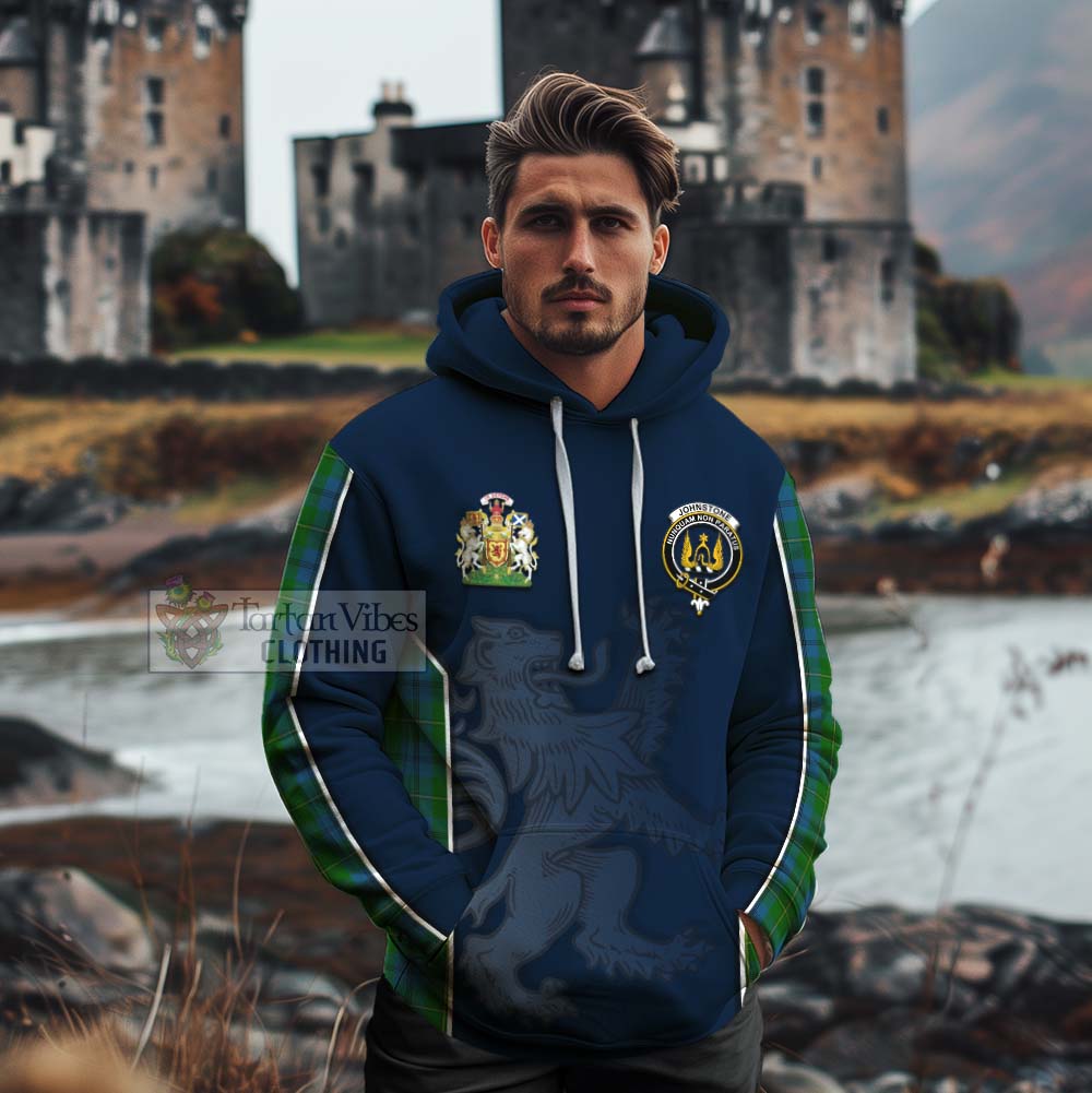 Tartan Vibes Clothing Johnstone (Johnston) Tartan Cotton Hoodie with Family Crest and Lion Rampant Vibes Sport Style