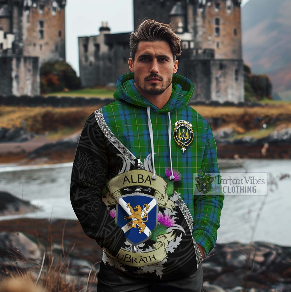 Tartan Vibes Clothing Johnstone (Johnston) Tartan Family Crest Cotton Hoodie Lion Rampant Royal Thistle Shield Celtic Inspired