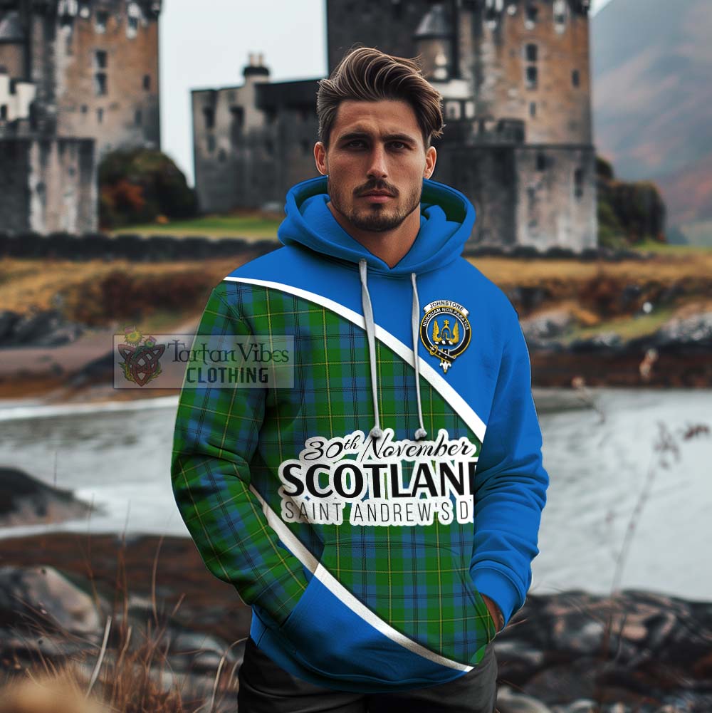 Tartan Vibes Clothing Johnstone (Johnston) Family Crest Tartan Cotton Hoodie Celebrate Saint Andrew's Day in Style