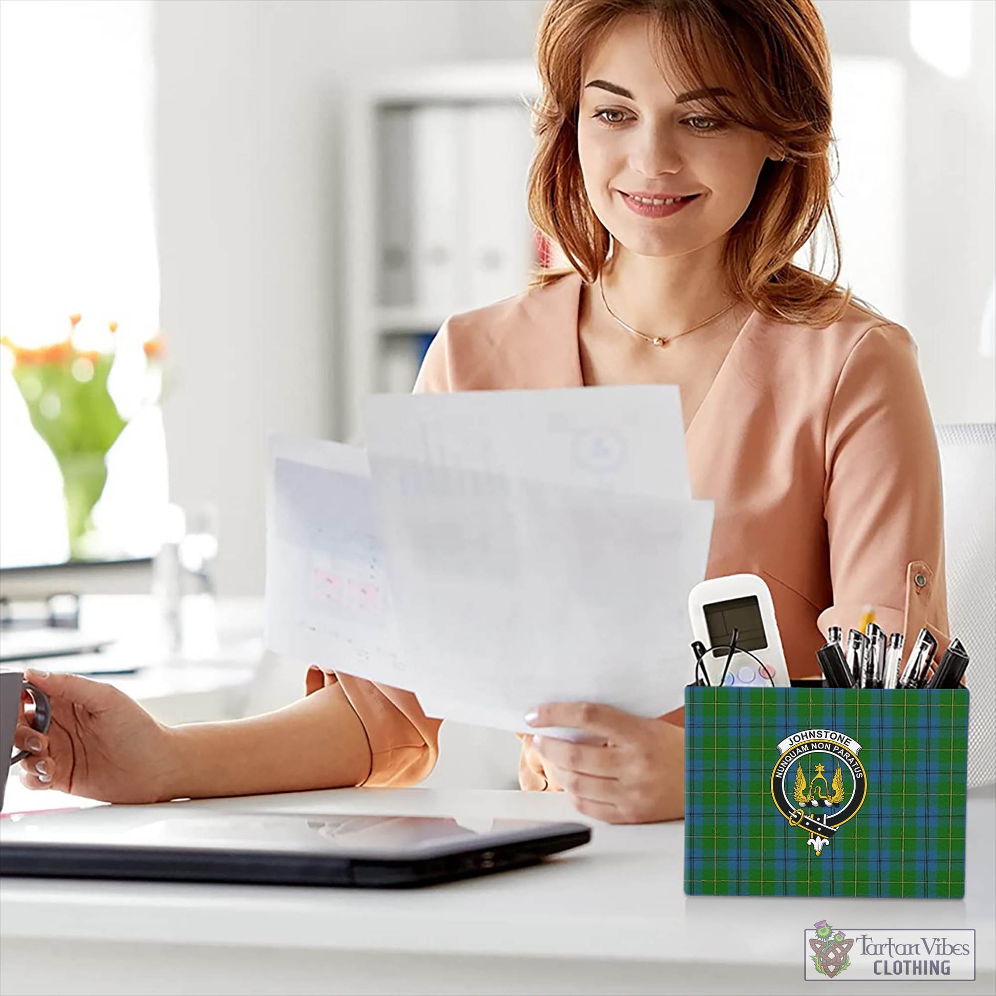 Tartan Vibes Clothing Johnstone-Johnston Tartan Pen Holder with Family Crest