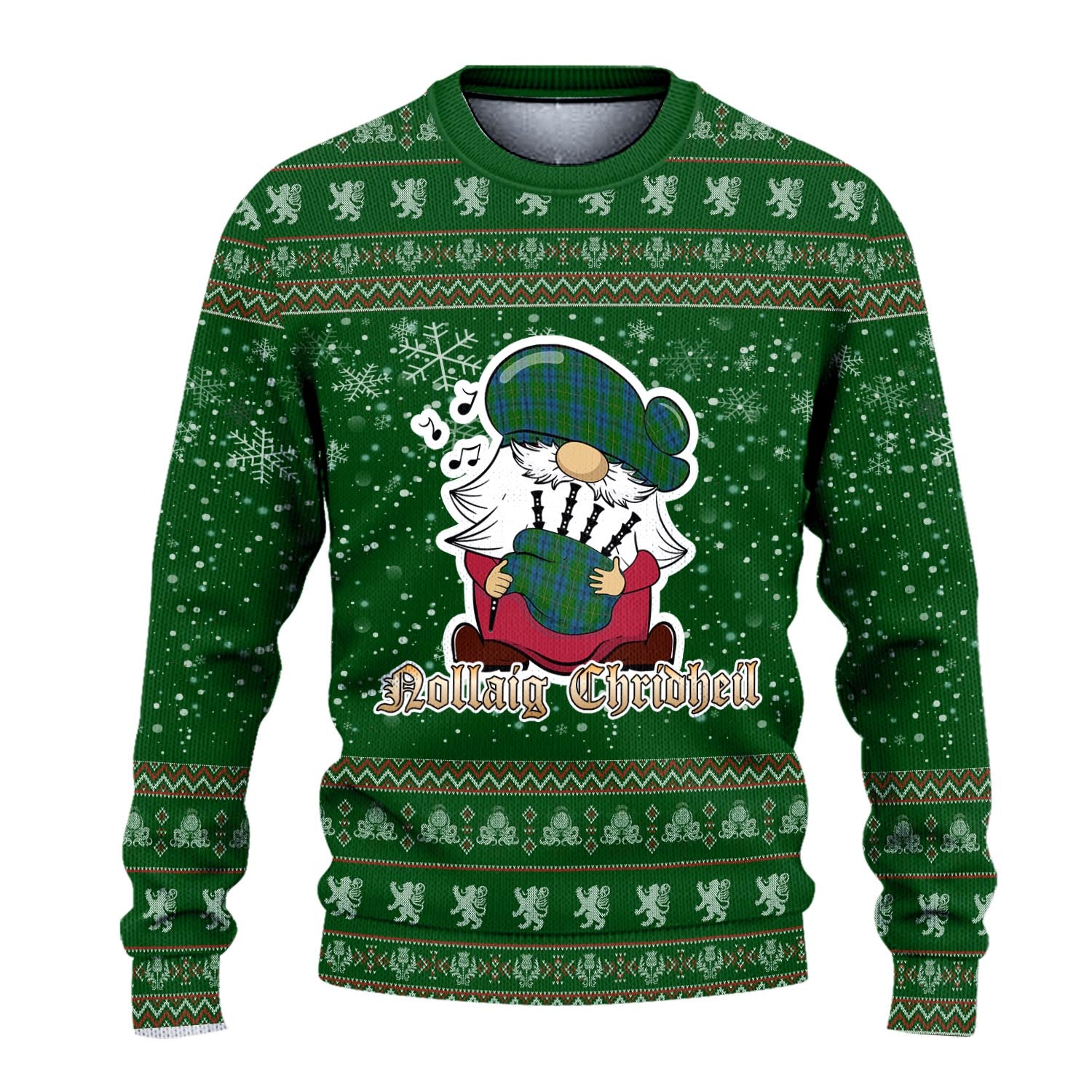 Johnstone-Johnston Clan Christmas Family Knitted Sweater with Funny Gnome Playing Bagpipes - Tartanvibesclothing