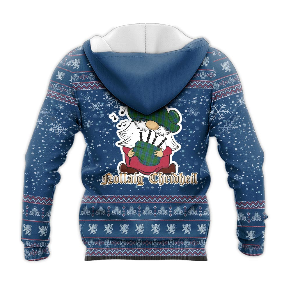 Johnstone-Johnston Clan Christmas Knitted Hoodie with Funny Gnome Playing Bagpipes - Tartanvibesclothing
