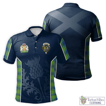 Johnstone-Johnston Ancient Tartan Men's Polo Shirt with Family Crest and Scottish Thistle Vibes Sport Style