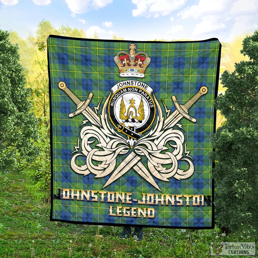 Tartan Vibes Clothing Johnstone-Johnston Ancient Tartan Quilt with Clan Crest and the Golden Sword of Courageous Legacy