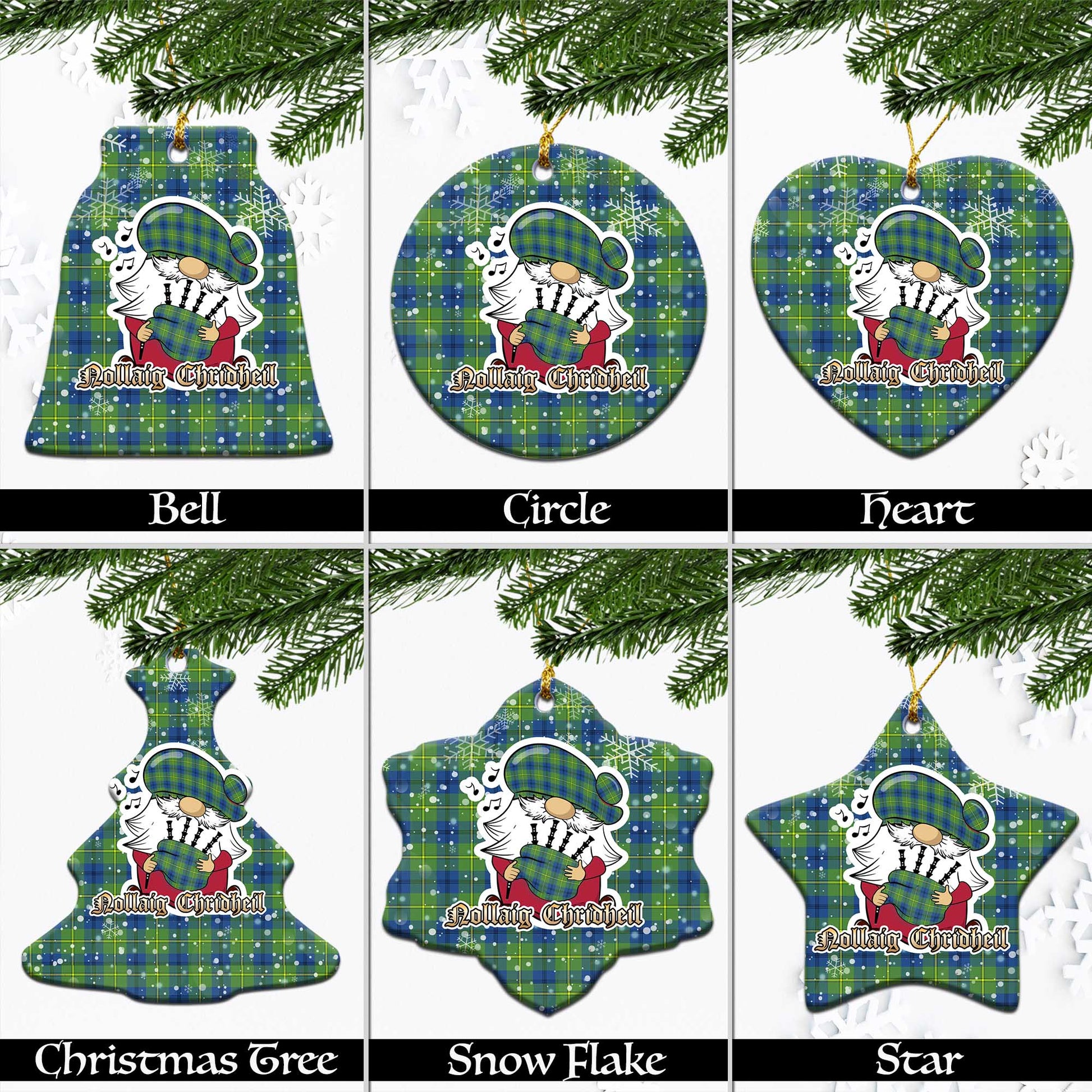 Johnstone-Johnston Ancient Tartan Christmas Ornaments with Scottish Gnome Playing Bagpipes Ceramic - Tartanvibesclothing